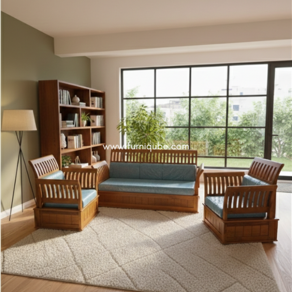 Modern Teak-Finish Sectional Set